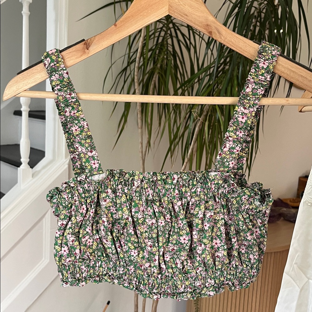 NEW Zara Retro 60s Floral Crop Tank Top Elastic XS